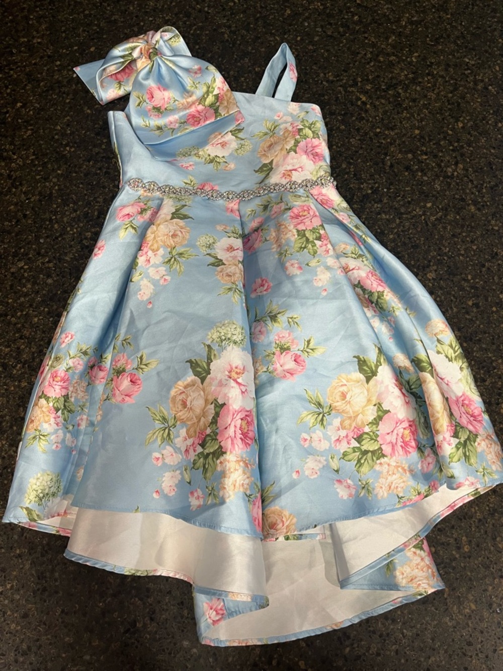 Rare Editions Satin Light Blue Floral Bow Little Girl 7 Formal Party Event Dress